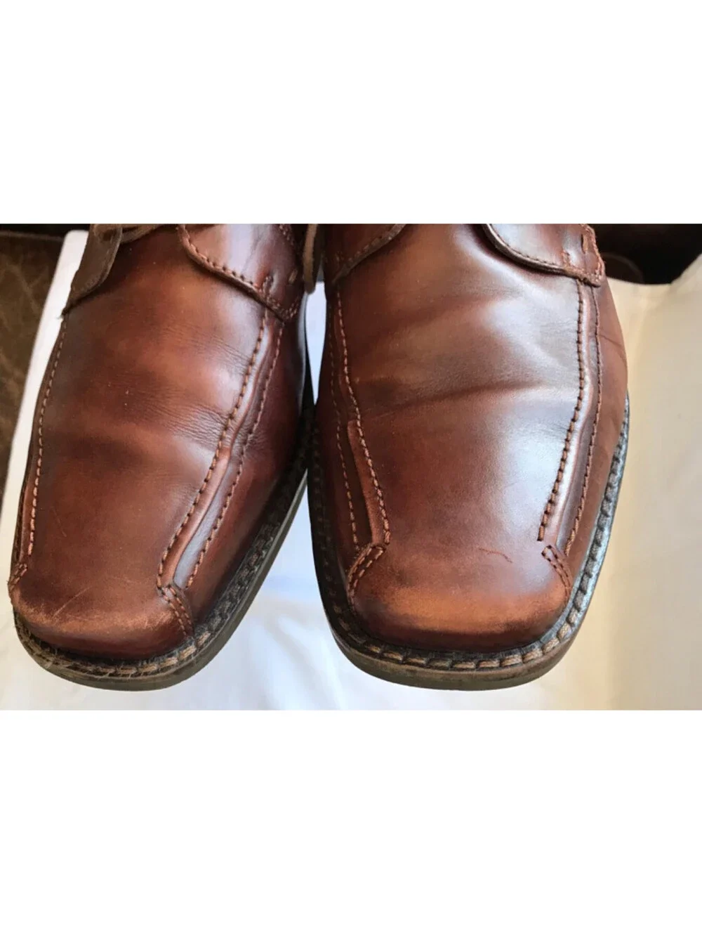 ECCO Dress Shoes Mens EU 45 US 12 Casual Oxford Brown Leather Lace Up Square Toe